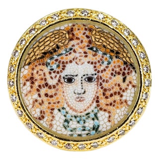 Late 20th Century 18k Micro Mosaic Inlay Ring, Size 5 For Sale