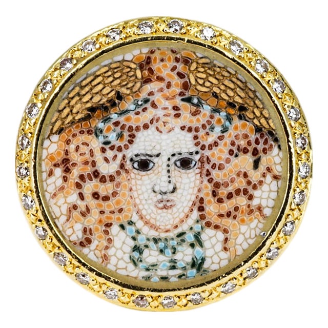 Late 20th Century 18k Micro Mosaic Inlay Ring, Size 5 For Sale