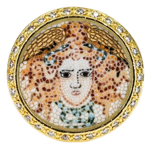 Late 20th Century 18k Micro Mosaic Inlay Ring, Size 5