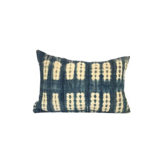 Vintage African Striped Indigo Batik Pillow For Sale