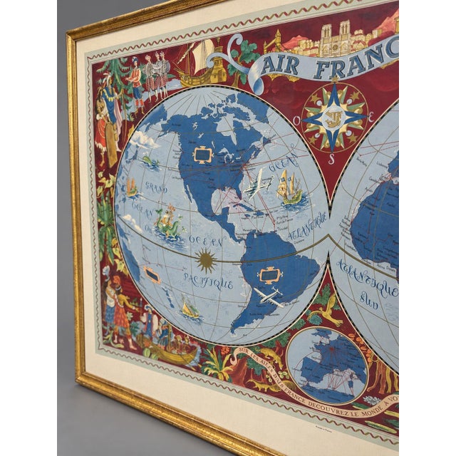 Lucien Boucher Air France Double-Hemisphere Planisphere Lithograph, France For Sale - Image 10 of 13