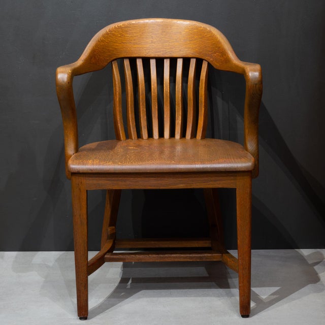Wood Antique Solid Quarter-Sawn Oak Banker's Chairs c.1934 For Sale - Image 7 of 18
