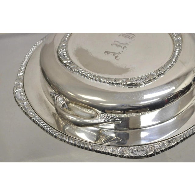 Metal Vintage English Victorian Epc Silver Plated Lidded Dome Serving Platter Engraved For Sale - Image 7 of 12