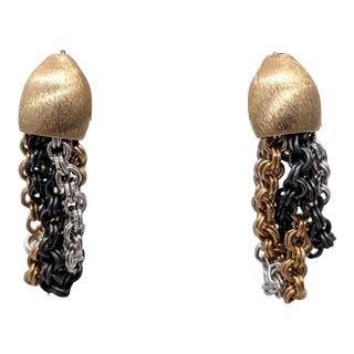Vintage Signed Napier Tri-Tone Dangle Clip Earrings- 2 Pieces For Sale