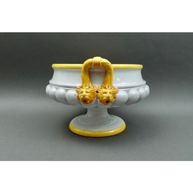 Italian Mid 20th Century Large Fortunata Italy Handmade Pottery Centerpiece Pedestal Compote Bowl Lion's For Sale - Image 3 of 11