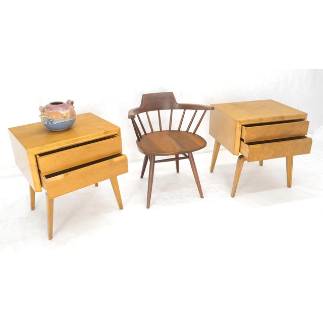 Wood Pair Swedish Edmond Spence 2 Drawer Blond Birch Night Bed Stands Cabinets MINT! For Sale - Image 7 of 16
