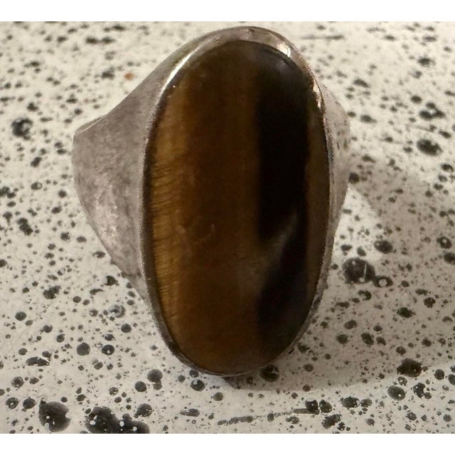 Vintage Sterling Silver Size 10 Ring With Genuine Tigereye Stone Signed Good condition light wear Handcrafted in Thailand,...