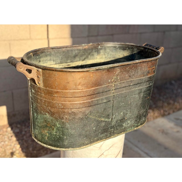Farmhouse Large Revere Copper Antique French Boiler Wash Tub, Basin, Cook Pot, Firewood Vessel With Lid For Sale - Image 3 of 12