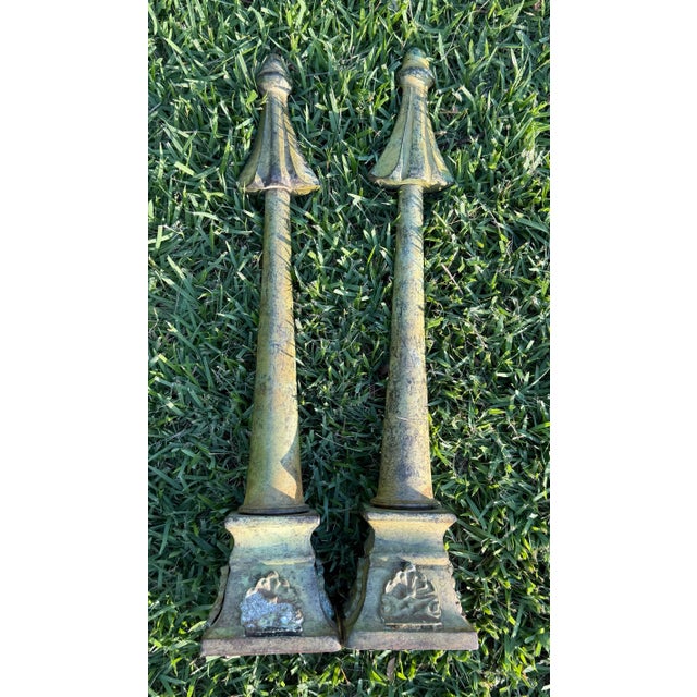 Vintage Neoclassical Patinated Metal Architectural Finials, Pair For Sale - Image 12 of 12