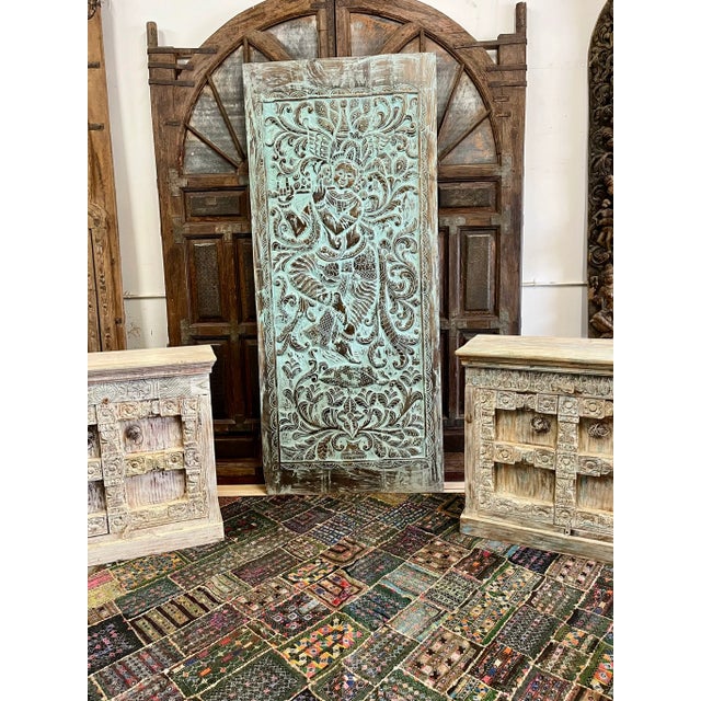 Vintage Krishna Carved Wood Wall Panel – Handcrafted Indian Art Decor 96x40 For Sale In Orlando - Image 6 of 8