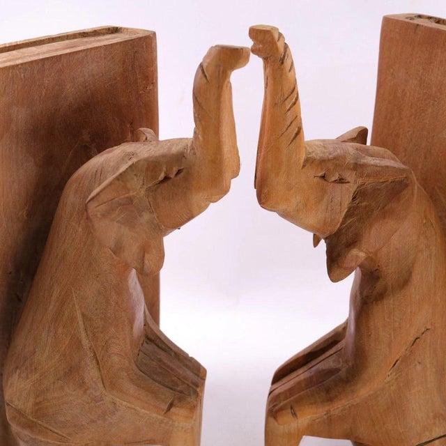 Mid-Century Modern Carved Sycamore Anthropomorphic Elephant Bookends, 1950s, Set of 2 For Sale - Image 6 of 13
