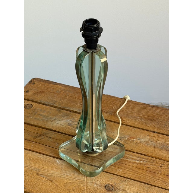 Turquoise Italian Fontana Arte Attributed Glass Table Lamp For Sale - Image 8 of 12