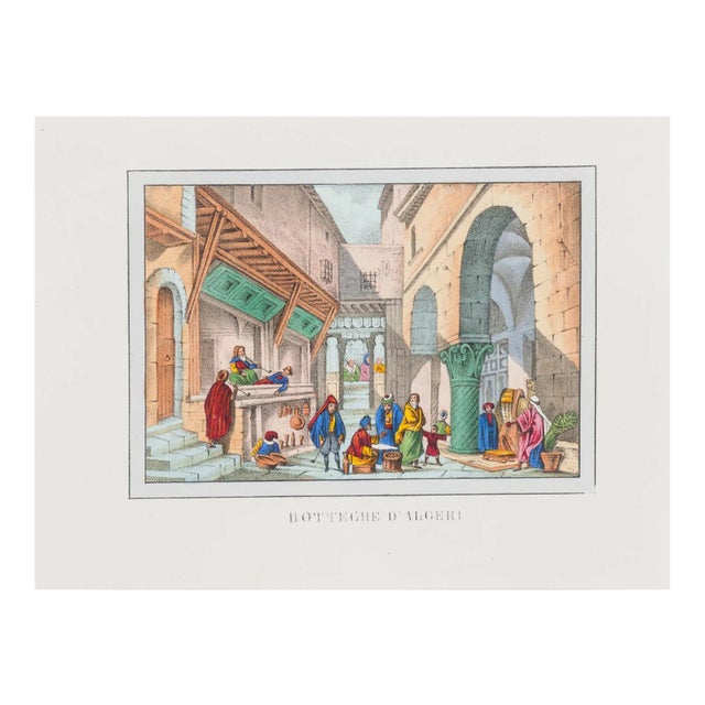 Unknown, Bazaar In Algeria, Lithograph, 1846 For Sale