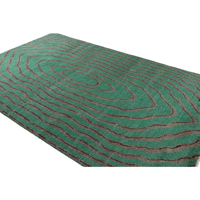 Rug & Kilim Vintage Zeki Müren Rug in Teal With Burgundy Geometric Patterns | Rug & Kilim For Sale - Image 4 of 7