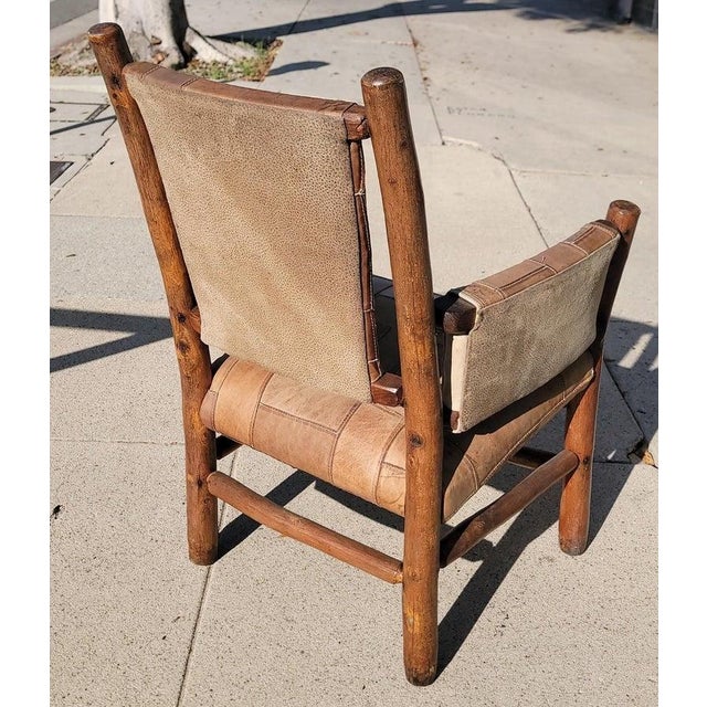 Early 20th Century Old Hickory Arm Chairs With Patchwork Leather - Set of Four For Sale - Image 9 of 11