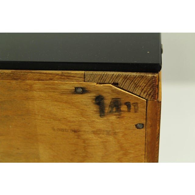 Mid-Century Nightstands with Walnut Veneer and Black Opal Glass Tops, 1960s, Set of 2 For Sale - Image 13 of 17