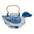 Vintage Blue and White Chinoiserie Ceramic Duck Teapot With Rattan Wrapped Handle For Sale