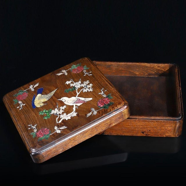 Vintage Rosewood Box With Mother-of-Pearl Bird and Floral Inlay For Sale - Image 4 of 9
