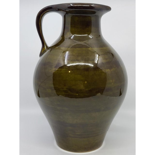 Olive Green Ceramic Pitcher Vase from Saint Clément, France, 1960 For Sale - Image 11 of 11