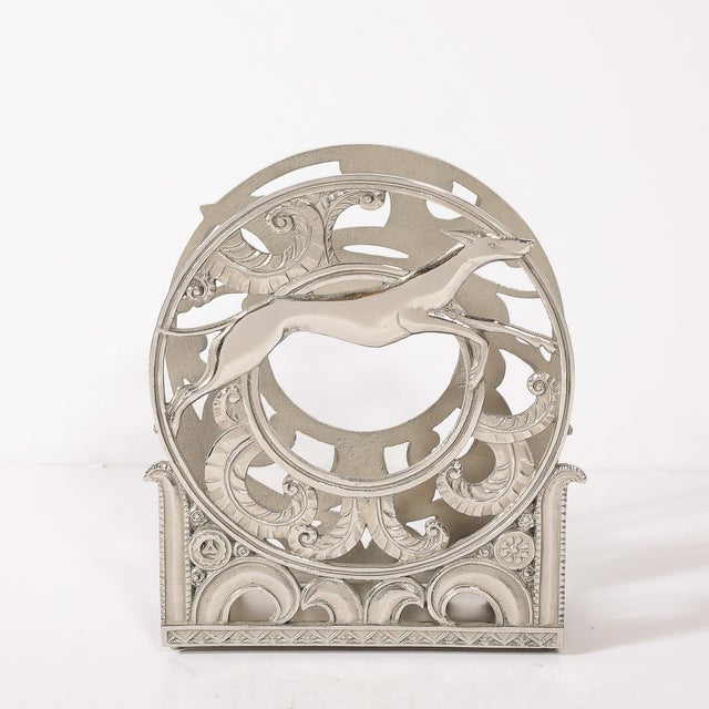 Art Deco Nickeled Bronze Magazine Stand of Stylized Leaping Greyhound For Sale - Image 13 of 15