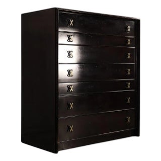 Paul Frankl for Johnson Furniture Mid-Century Modern Black Lacquer Highboy, C. 1960s For Sale