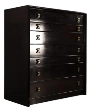 Paul Frankl for Johnson Furniture Mid-Century Modern Black Lacquer Highboy, C. 1960s