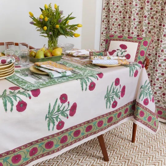 Poppy 10-Seat Magenta Tablecloth For Sale - Image 4 of 9