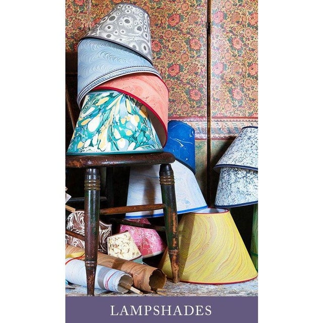 Grey, Coral and Gold Marbled Paper Lampshade - 9” x 16” x 11” For Sale - Image 4 of 4
