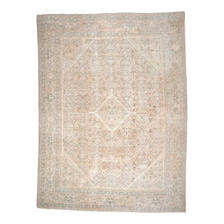 1970s Vintage Persian Handmade Wool Cotton Light Beige Area Rug For Sale