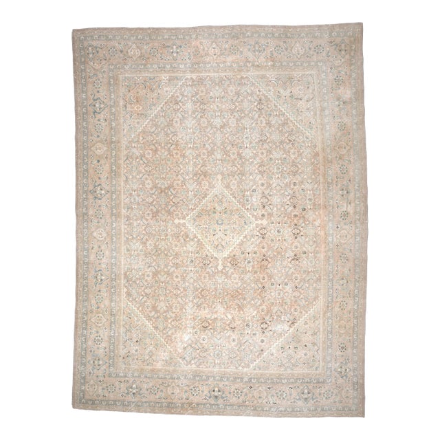 1970s Vintage Persian Handmade Wool Cotton Light Beige Area Rug For Sale