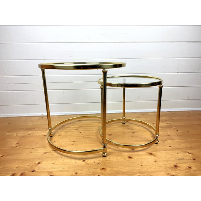 Metal Vintage Nesting Tables in Brass and Glass, 1970s, Set of 2 For Sale - Image 7 of 14
