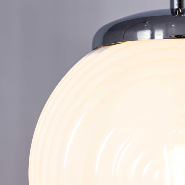 Mouth-Blown Ribbed Opaline Pendant Lamp, 1940s For Sale - Image 3 of 12