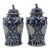 Mid 20th Century Pair of Chinese Style Blue and White Porcelain Temple Ginger Jars For Sale
