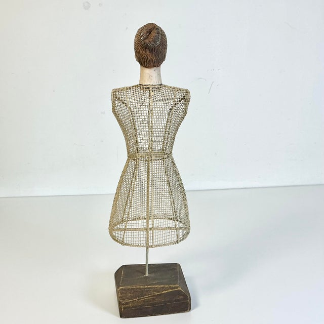 Tan 1960s Vintage French Boho Chic Tabletop Tole Mesh Tabletop Mannequin Sculpture For Sale - Image 8 of 12