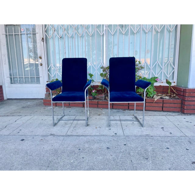 Milo Baughman 1960s Mid-Century Chrome Dining Chairs Styled After Milo Baughman - Set of 4 For Sale - Image 4 of 12