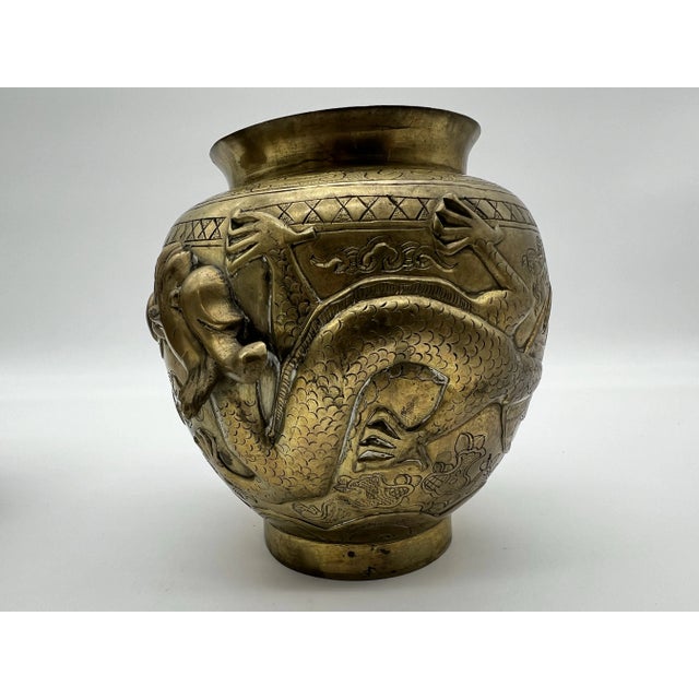 Pair of Antique Chinese Cast Brass Vases, Circa 1900 For Sale - Image 11 of 12