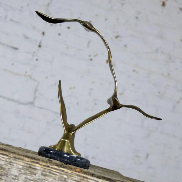 Mid-Century Modern Mid Century Modern Brass and Marble Birds in Flight Sculpture in the Style of C. Jere For Sale - Image 3 of 11