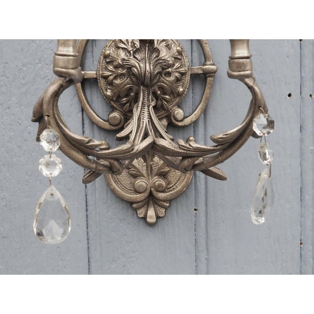 Italian Hollywood Regency Crystal Sconces in Silvered Metal, 1960s, Set of 2 For Sale - Image 6 of 18