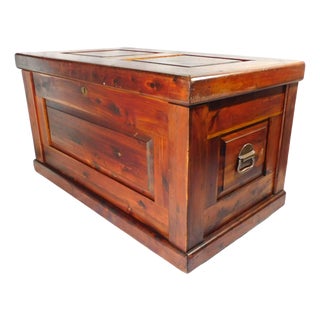 Vintage Rustic Country Farmhouse Cedar Lined Trunk With Caster Wheels For Sale