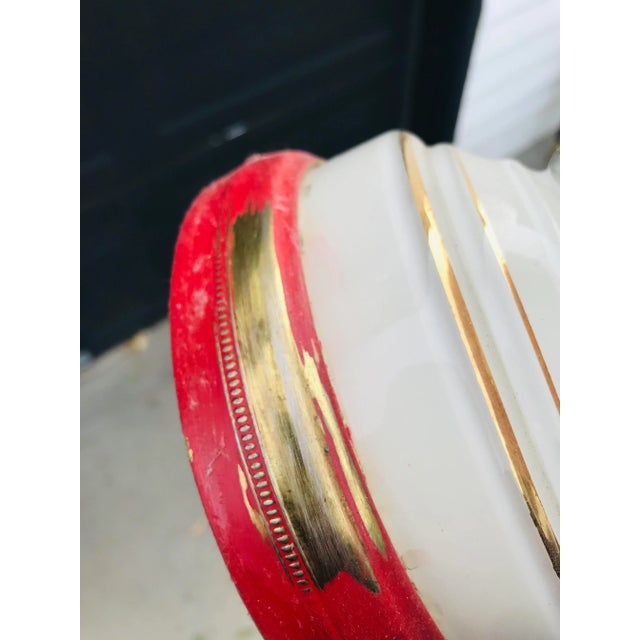 Red A Pair of Cottage-Core Stiffel Attributed Brass and White Porcelain Table Lamps With Gingham Red Shades For Sale - Image 8 of 12