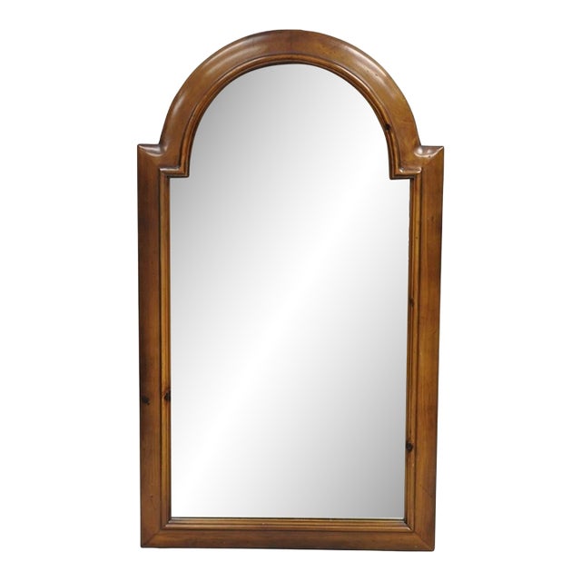 Vintage French Country Style Solid Pine Wood Sculpted Arch Wall Mirror For Sale