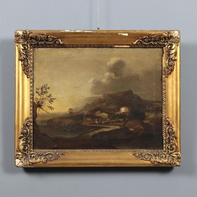 Landscape with Figures and Buildings, Oil Painting, Framed For Sale - Image 13 of 13