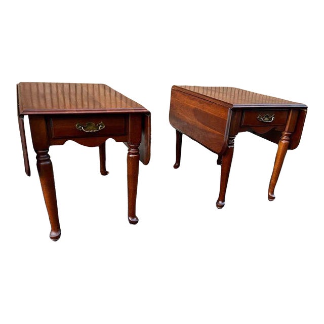 Pair of Federal Style Solid Cherry Drop Leaf Side Tables For Sale