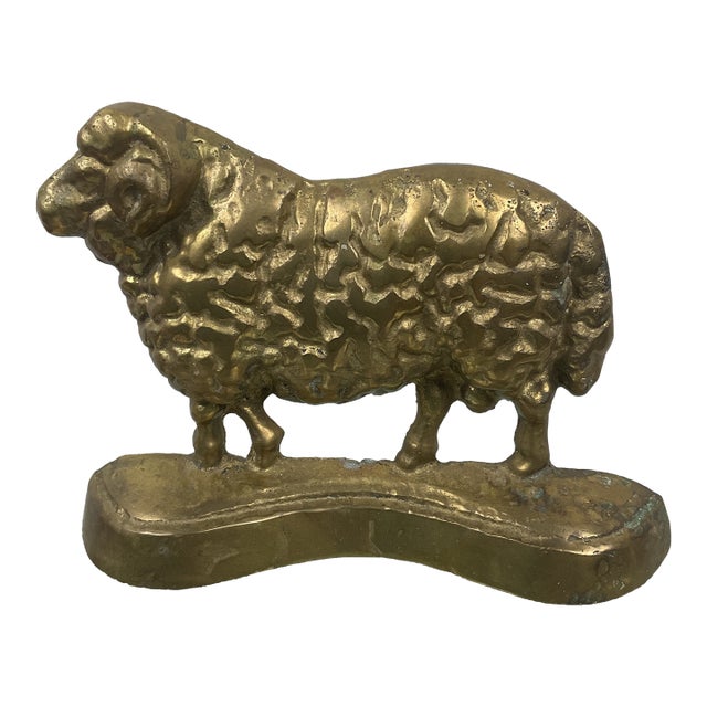 Antique Brass English Sheep Doorstop For Sale