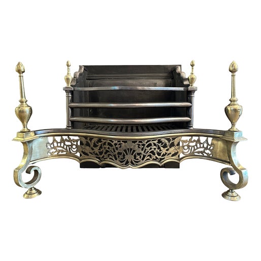 Antique English Regency Style Brass and Steel Fire Grate, 1880 For Sale