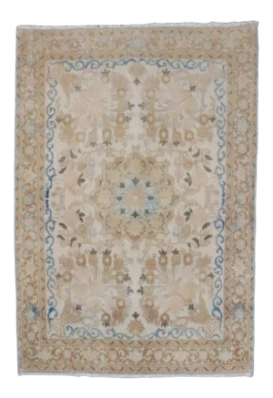 Neutral Kashan Mini Mat Rug, 2'2'' X 3'