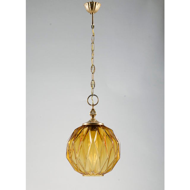 Chandelier in Faceted Amber Glass from Targetti Sankey, Italy, 1980 For Sale - Image 6 of 15
