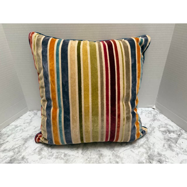 Vintage Velvet Striped Accent Pillow For Sale - Image 11 of 12