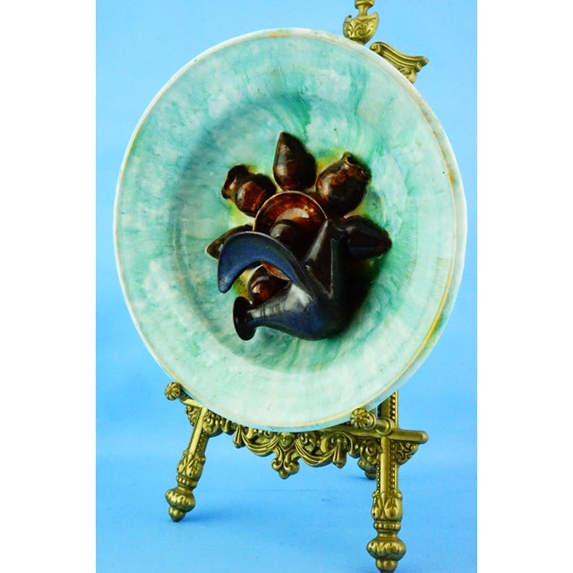 Ceramic Modernist Art Ceramic Majolica Plate attributed to Jerome Massier, Vallauris, France, 1960s For Sale - Image 7 of 18