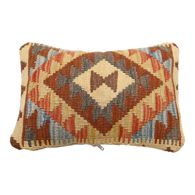 Arteverk Handwoven Afghan Kilim Lumbar Pillow — Orange & Red Diamond Medallion For Sale
